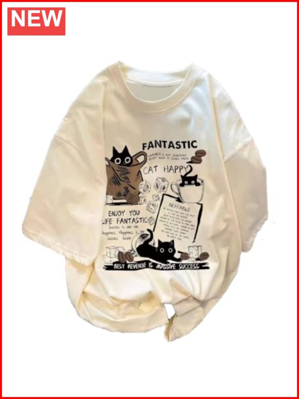 Unisex Y2K Cat Letter Print T-Shirt Oversize Cotton Kawaii Tee